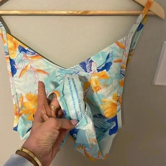 XHILARATION TROPICAL SCOOP BACK HIGH HIP ONE PIECE FLORAL SWIMSUIT, BLUE… - Picture 10 of 13